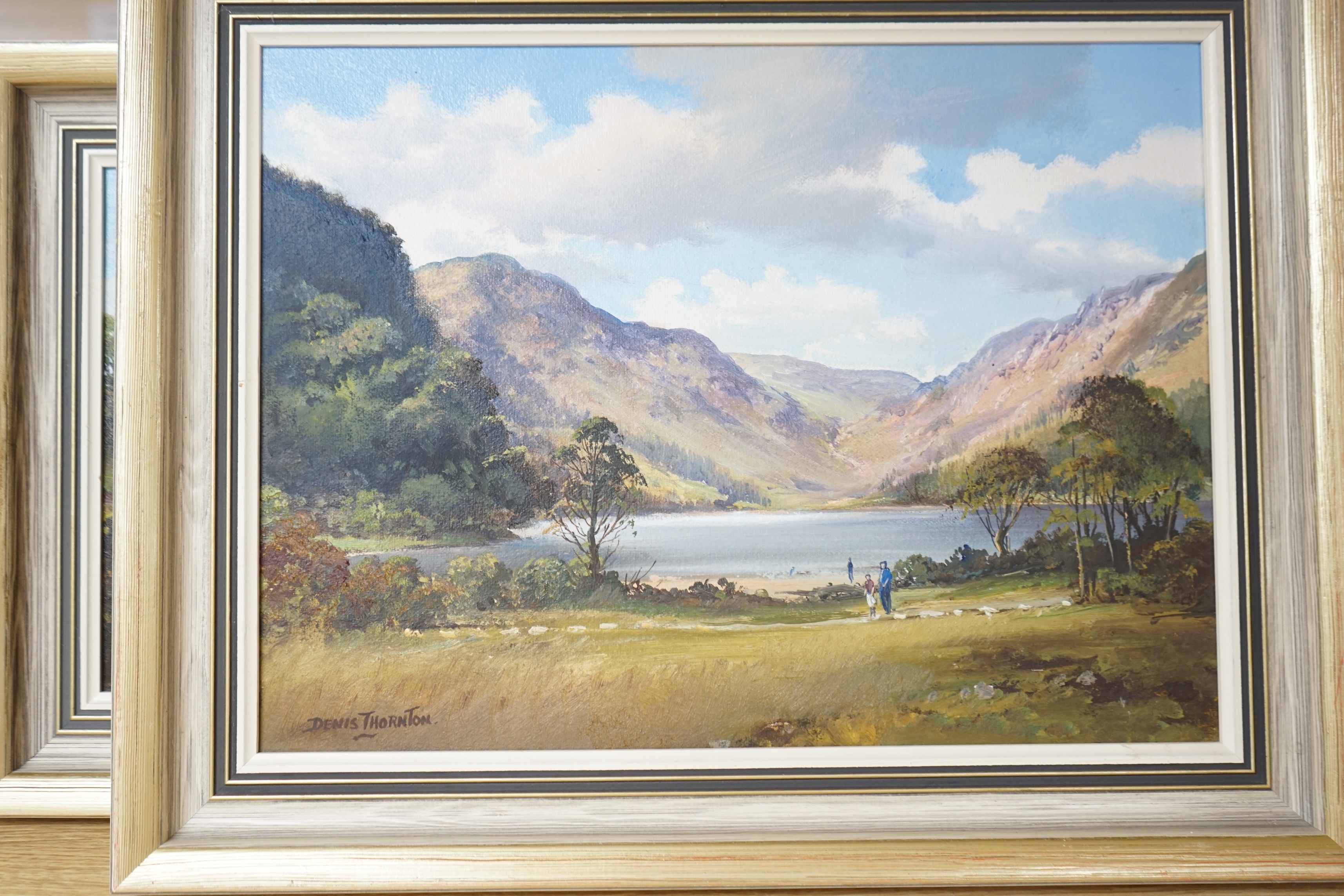 Denis Thornton (Irish, b.1937), three oils on canvas to include, ‘The Dun River, Co. Antrim’ and ‘Glendalough, Co. Wicklow’, each signed, largest 29 x 39cm. Condition - good